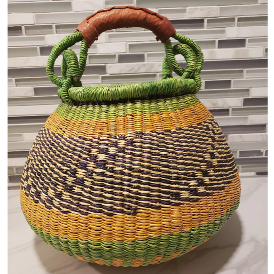 Green Multi Colored | Bolga Small Pot Basket